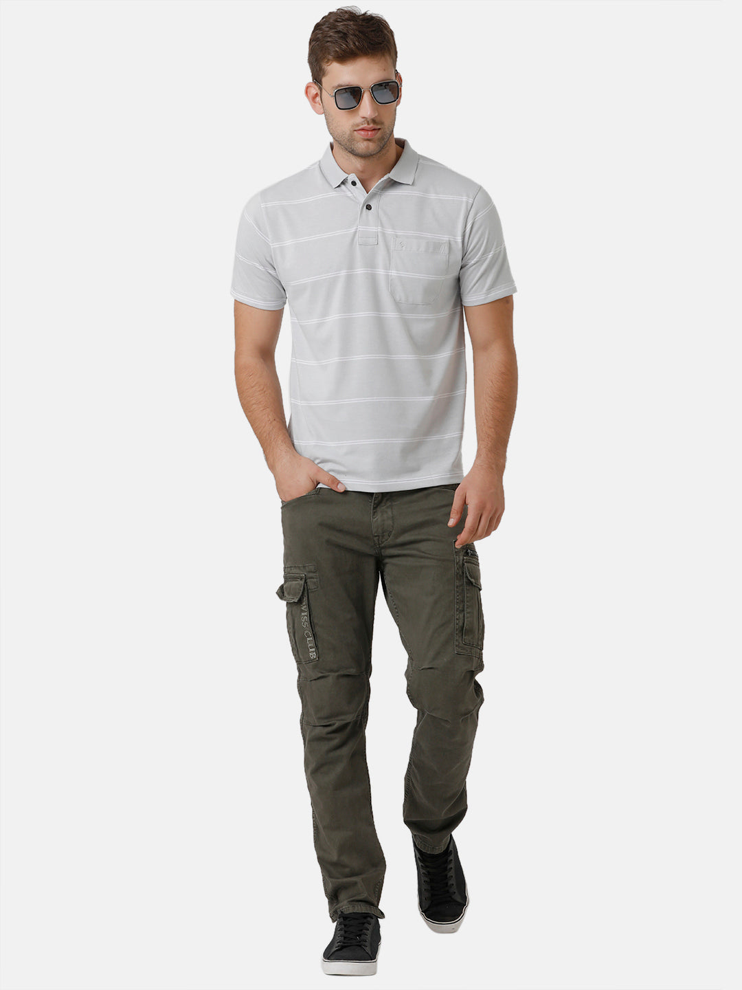 Classic Polo Mens Cotton Blend Striped Half Sleeve Authentic Fit Polo Neck Light Grey Color T-Shirt | Avon 491 B