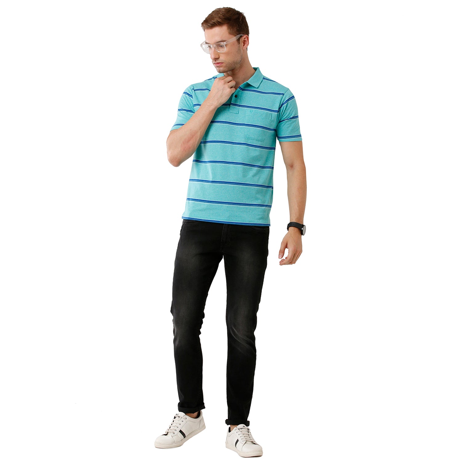 Classic Polo Mens Cotton Striped Authentic Fit Polo Neck Green Color T-Shirt - Avon 474 A T-shirt Classic Polo 