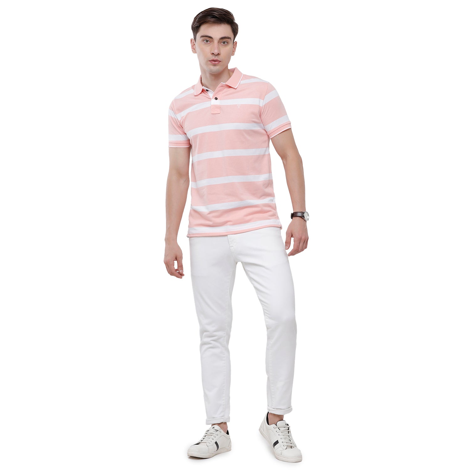 Classic Polo Mens Pink Stripes Half Sleeve Slim Fit T-Shirt (CPEG - 272 A SF P) T-shirt Classic Polo 