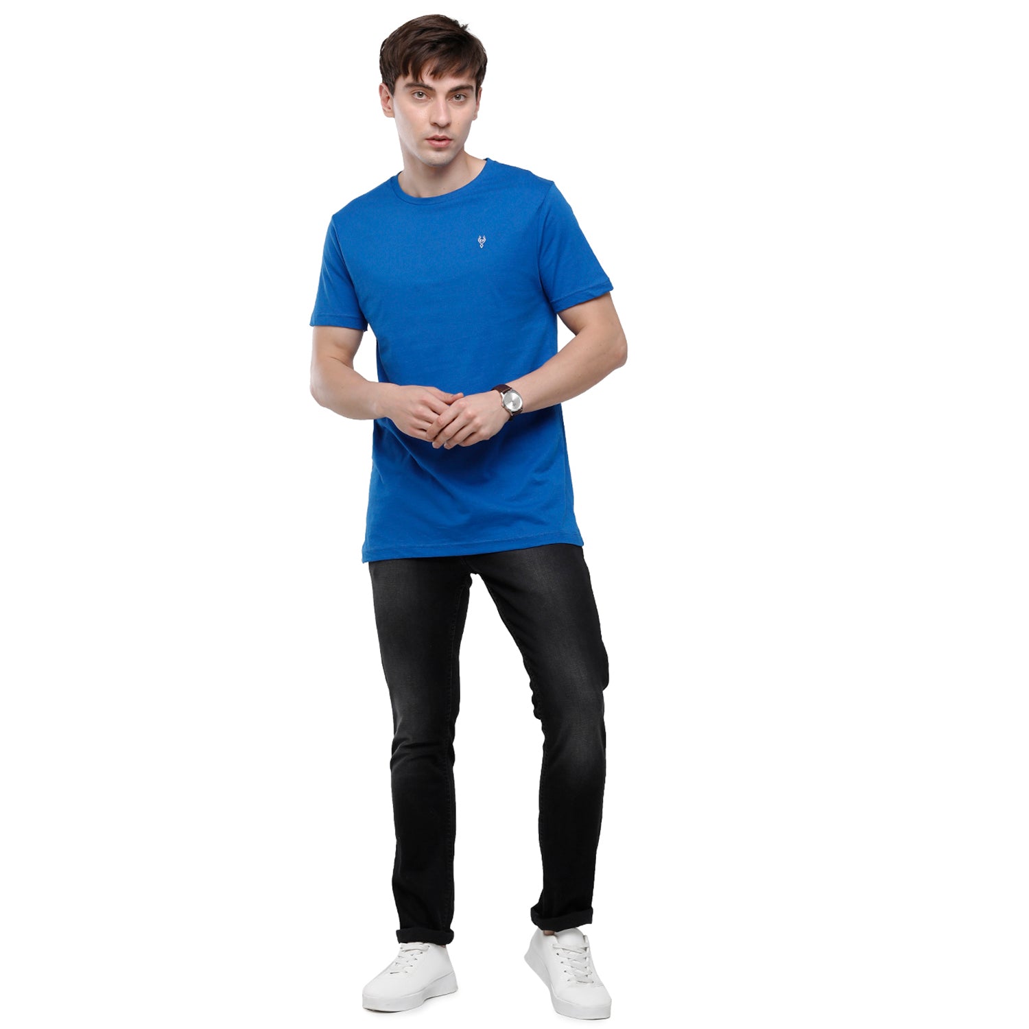 Classic Polo Men's Solid Single Jersey Blue Half Sleeve Slim Fit T-Shirt - Kore-06 T-shirt Classic Polo 