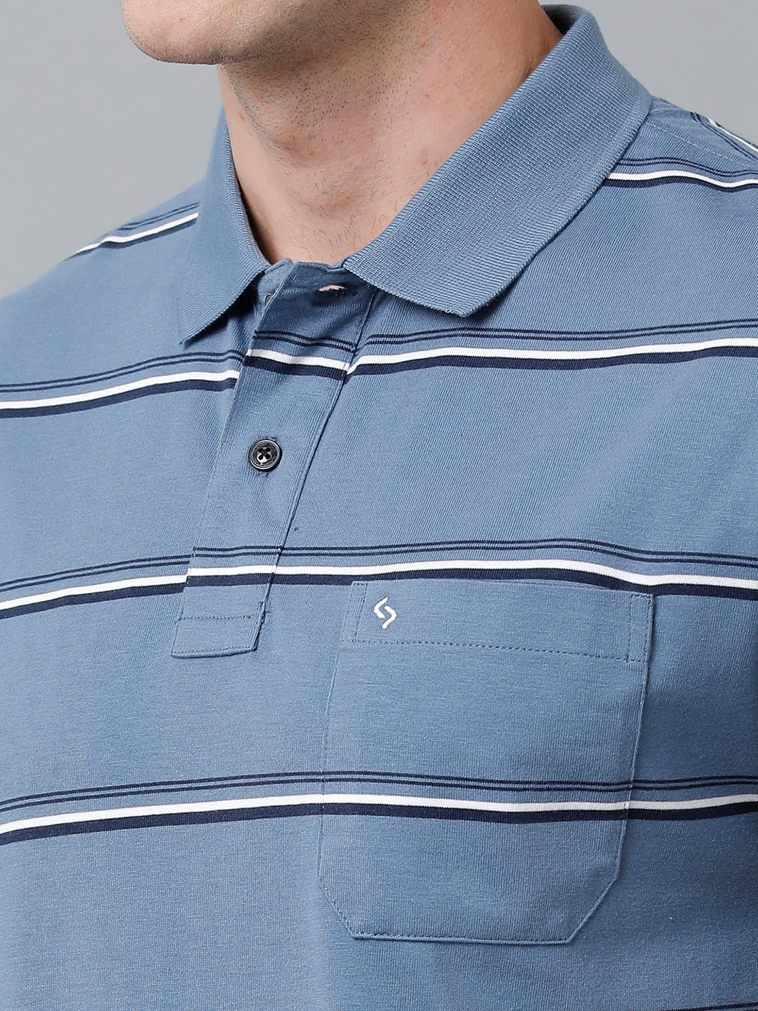 Classic Polo Men's Cotton Blend Half Sleeve Striped Authentic Fit Polo Neck Blue Color T-Shirt | Avon - 517 A