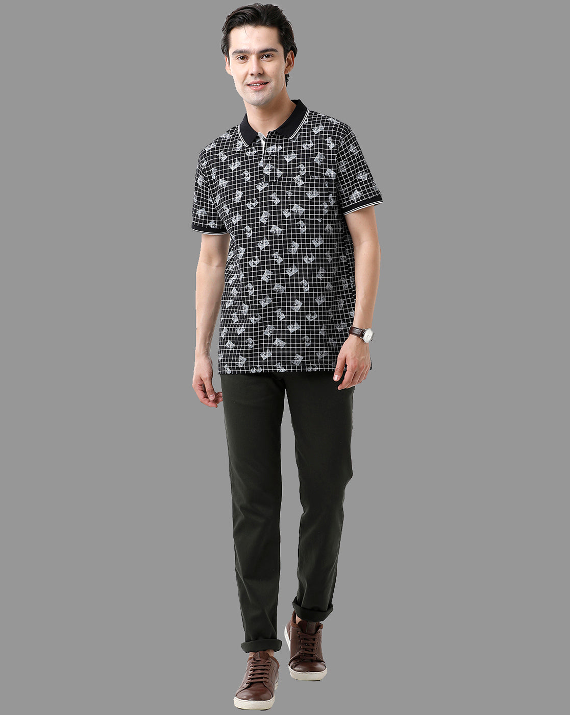 Classic Polo Mens Cotton Half Sleeve Printed Slim Fit Polo Neck Black Color T-Shirt | Beau - 182 B