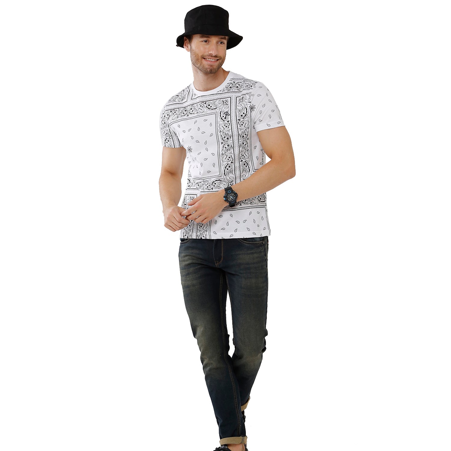 Classic Polo Bro Mens 100% Cotton Printed Half Sleeve Slim Fit Crew Neck White Color T-Shirt (BRCN - 473 B SF C) Classic Polo 