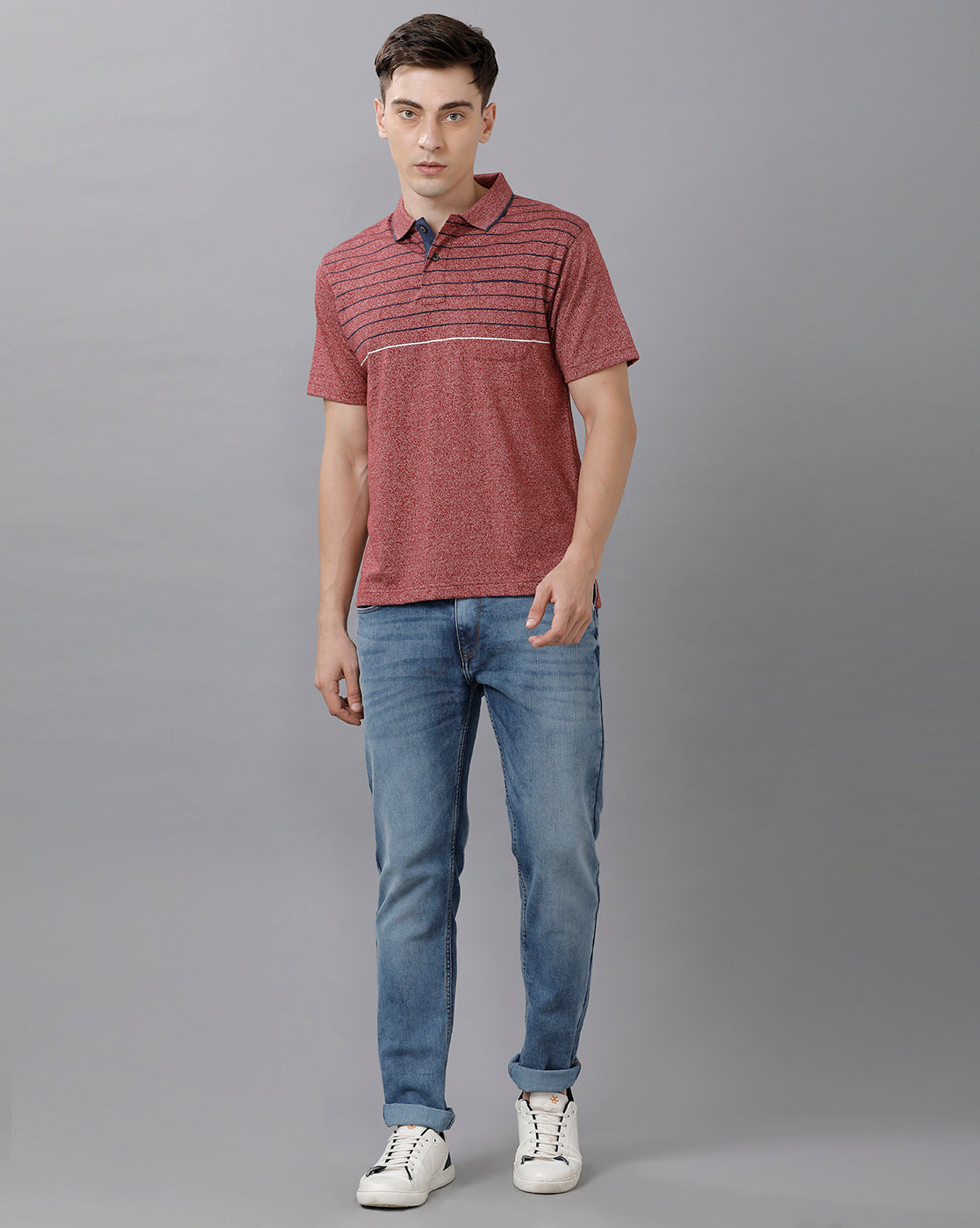 Classic Polo Mens Cotton Blend Striped Half Sleeve Authentic Fit Polo Neck Maroon Color T-Shirt | Mel 213 A