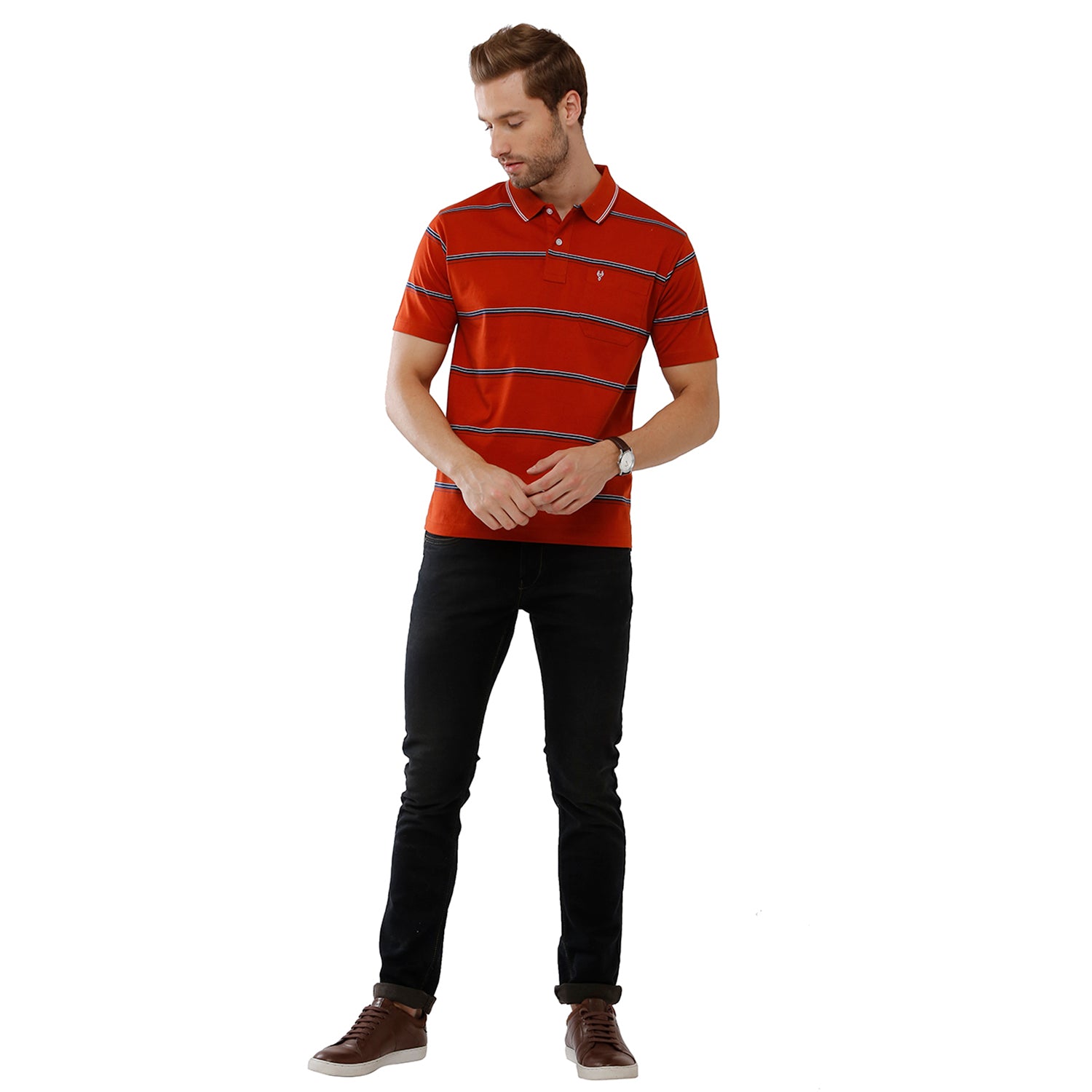 Classic Polo Mens 100% Cotton Stripped Authentic Fit Red Color Polo Neck T-Shirt -AP 64 A T-shirt Classic Polo 
