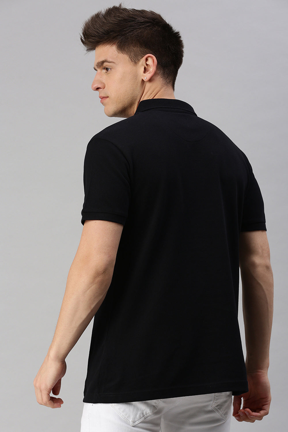 Classic Polo Men's Cotton Half Sleeve Solid Slim Fit Polo Neck Black Color T-Shirt | Prm - 750 A
