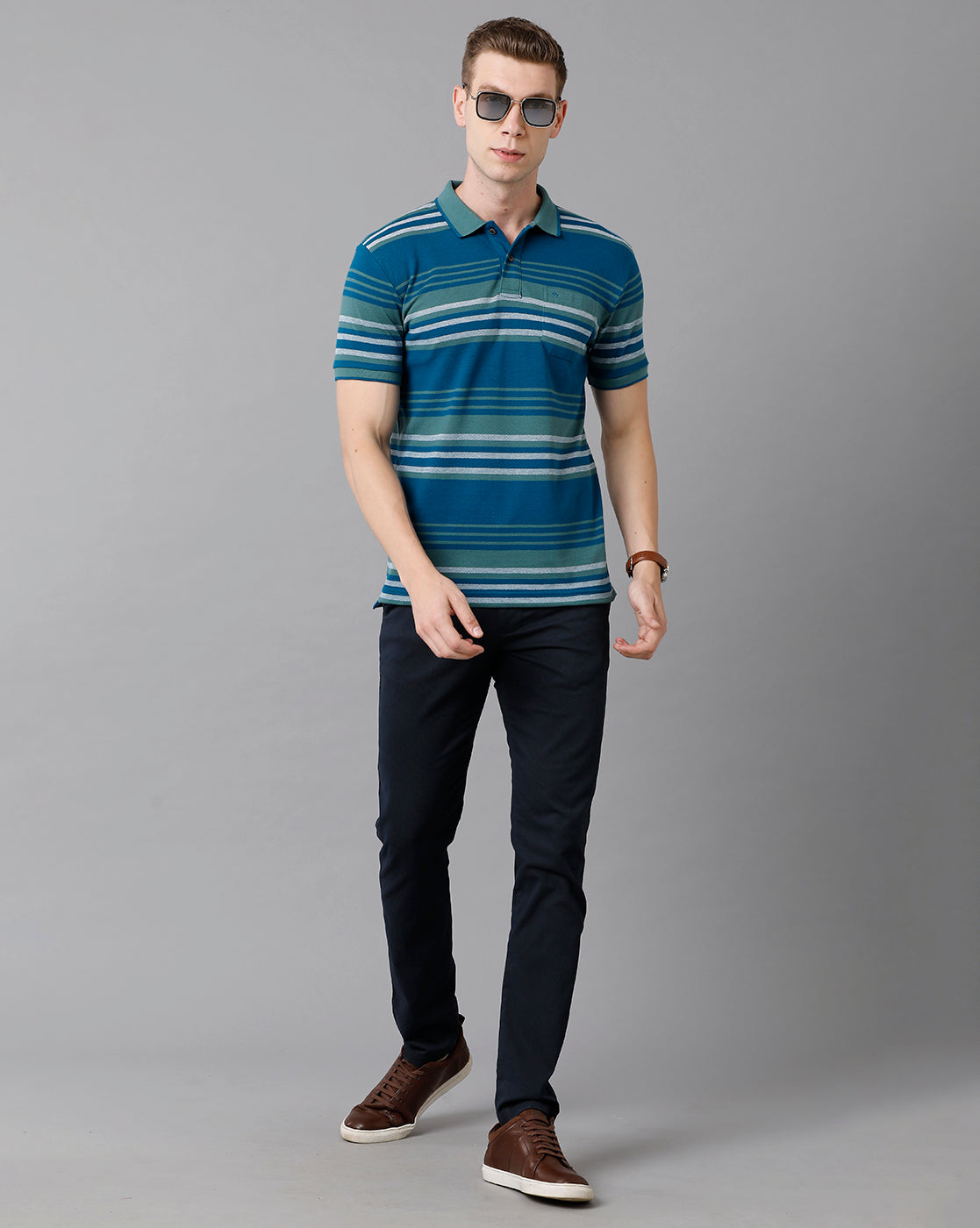 Classic Polo Men's Cotton Blend Striped Slim Fit Multicolor T-Shirt | Adore - 174 B
