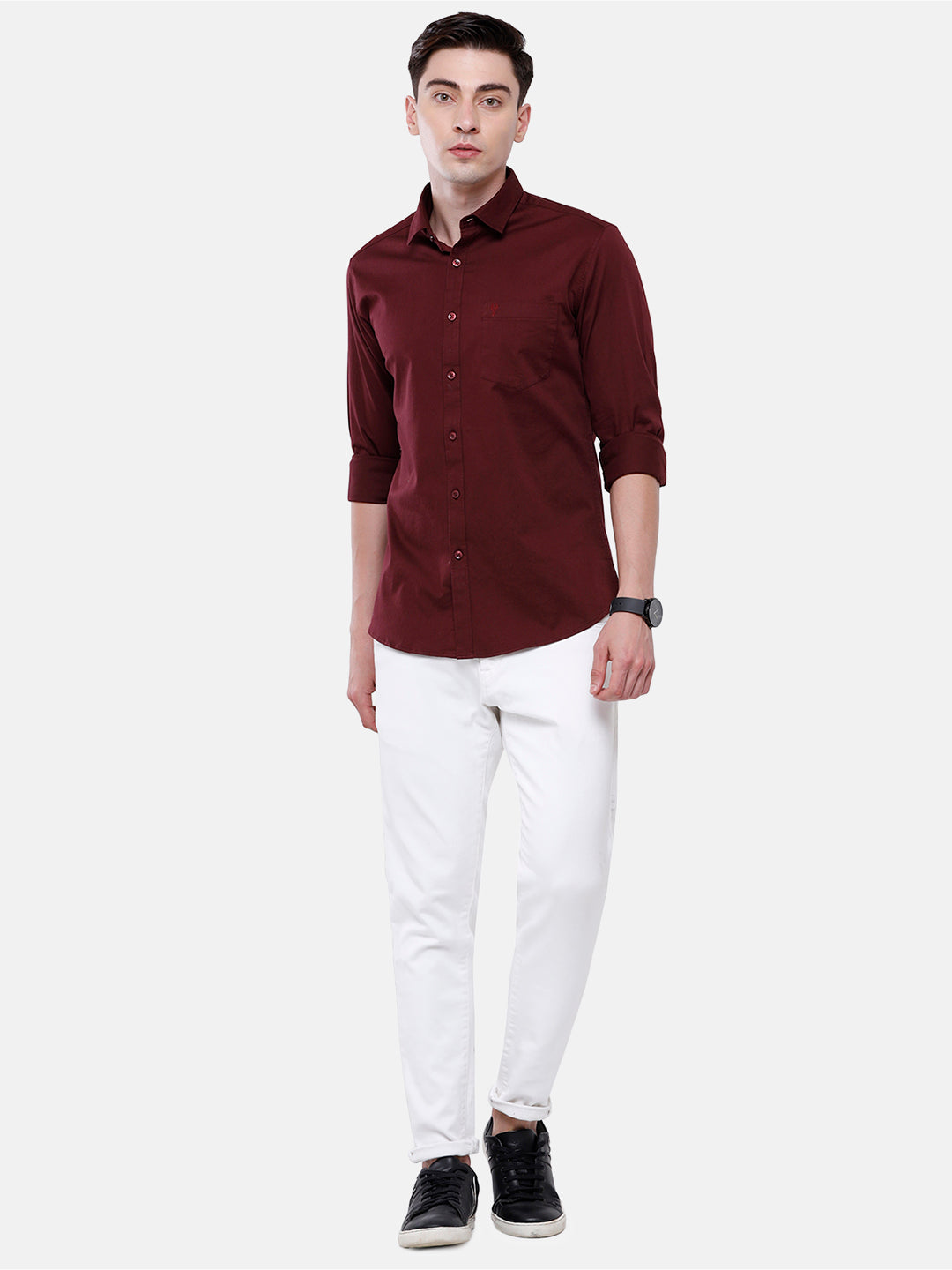 Classic Polo Men's Cotton Maroon Solid Full Sleeve Shirt - Zeus Maroon
