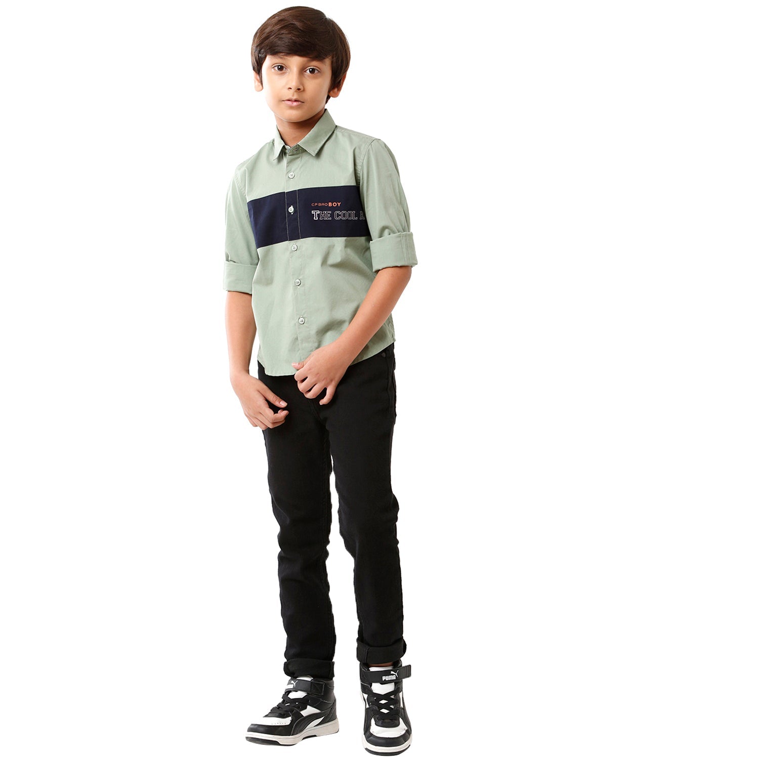 Classic Polo Bro Boys Solid Full Sleeve Slim Fit Green Color Shirt - BBSH S2 39 G Shirts Classic Polo 