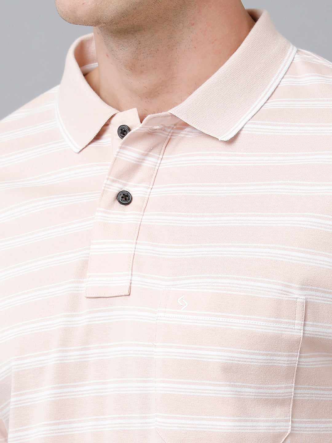 Classic Polo Men's Cotton Half Sleeve Striped Authentic Fit Polo Neck Beige Color T-Shirt | Feeders - 223 B