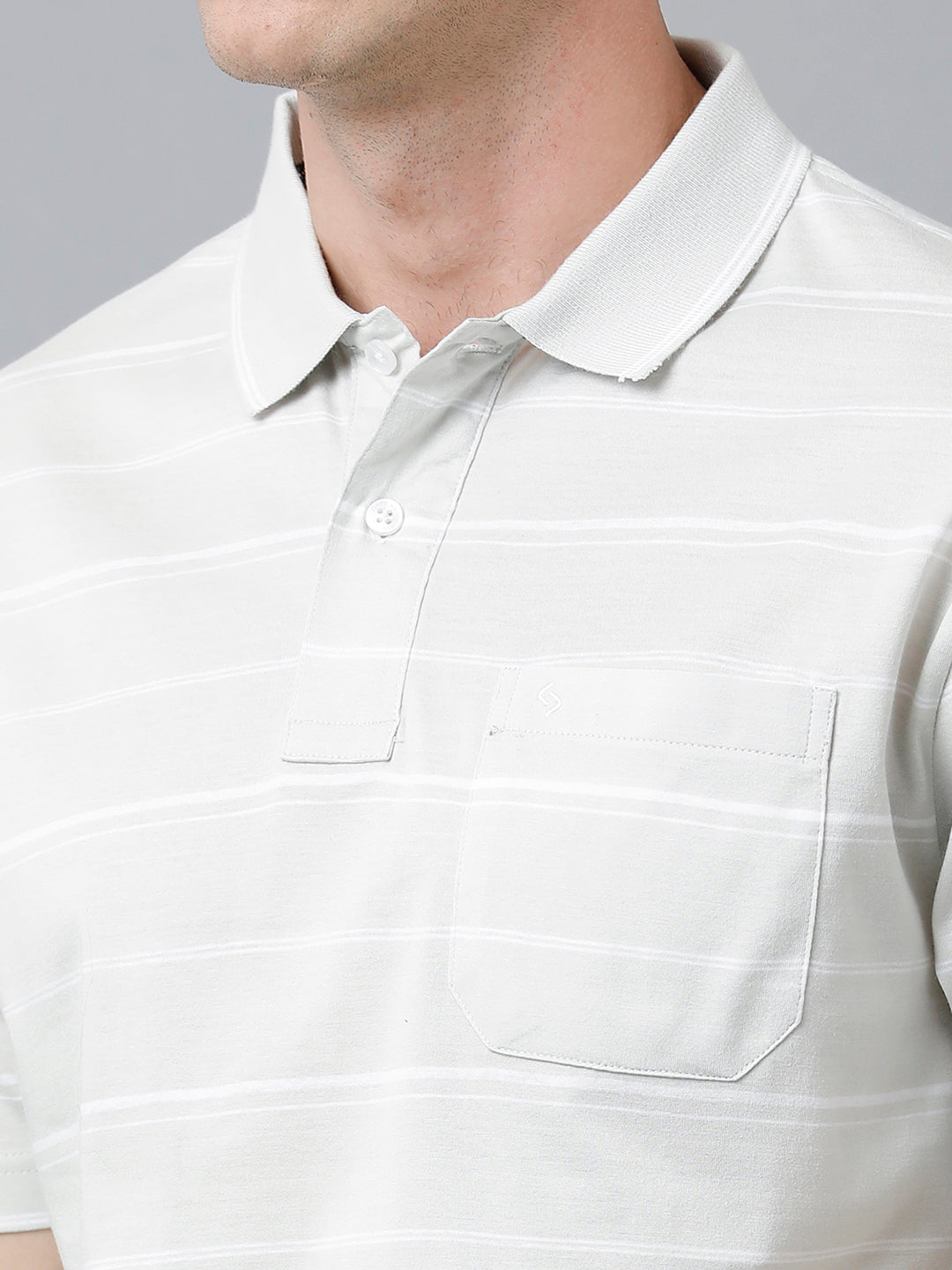 Classic Polo Men's Cotton Half Sleeve Striped Authentic Fit Polo Neck Light Grey Color T-Shirt | Ap - 88 A