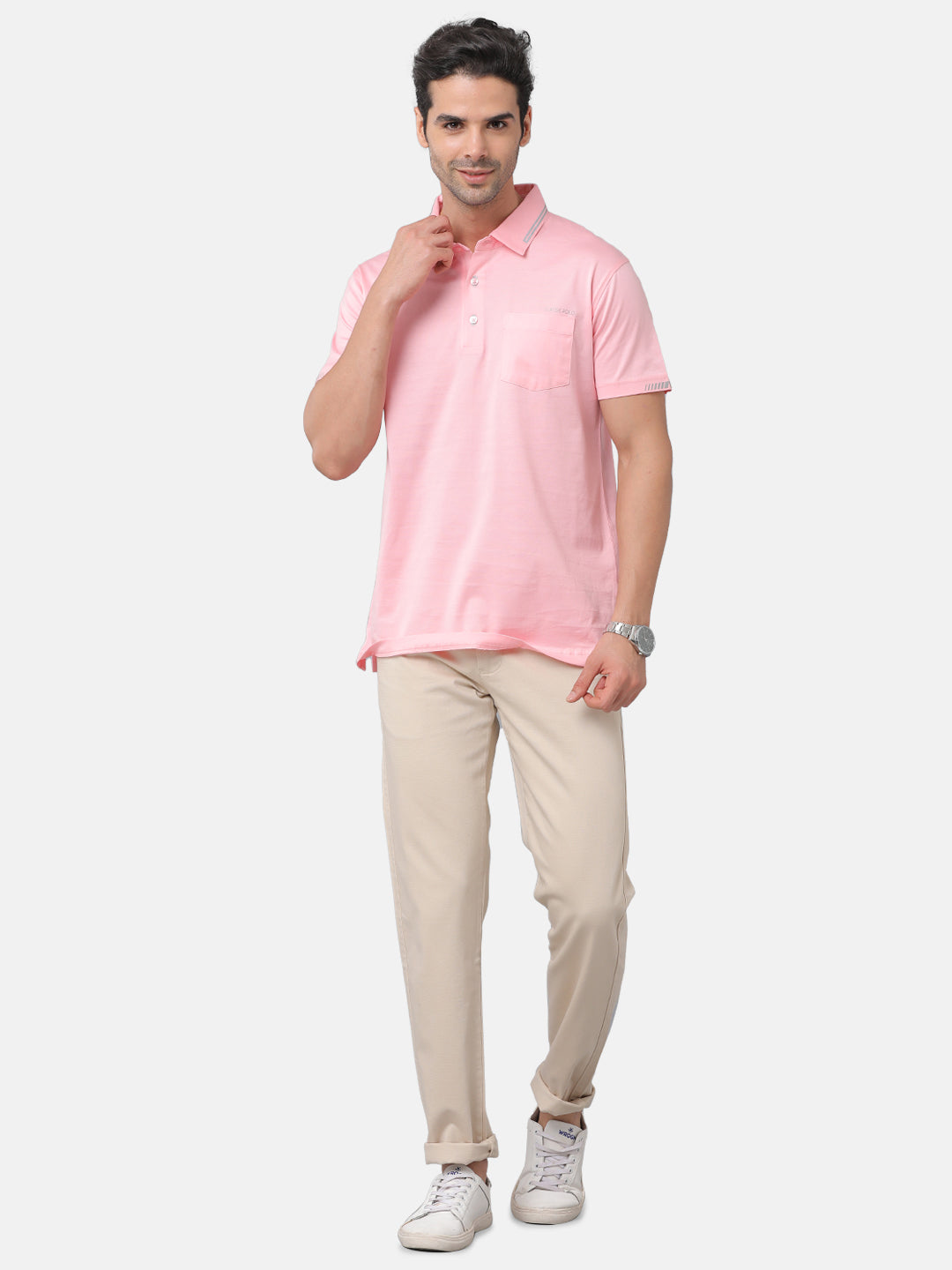 Classic Polo Mens Cotton Solid Slim Fit Polo Neck Pink Color T-Shirt | Unico 15a
