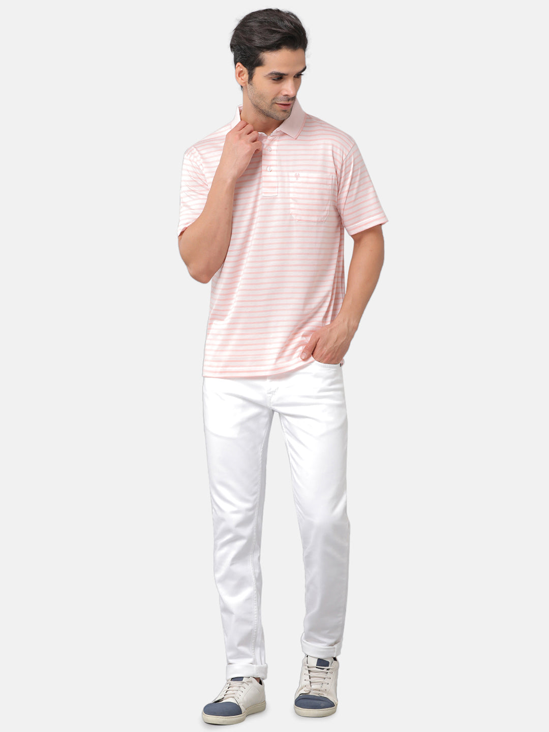 Classic Polo Mens Premium Cotton Striped Authentic Fit Polo Neck Pink Color T-Shirt | ultimo 272B