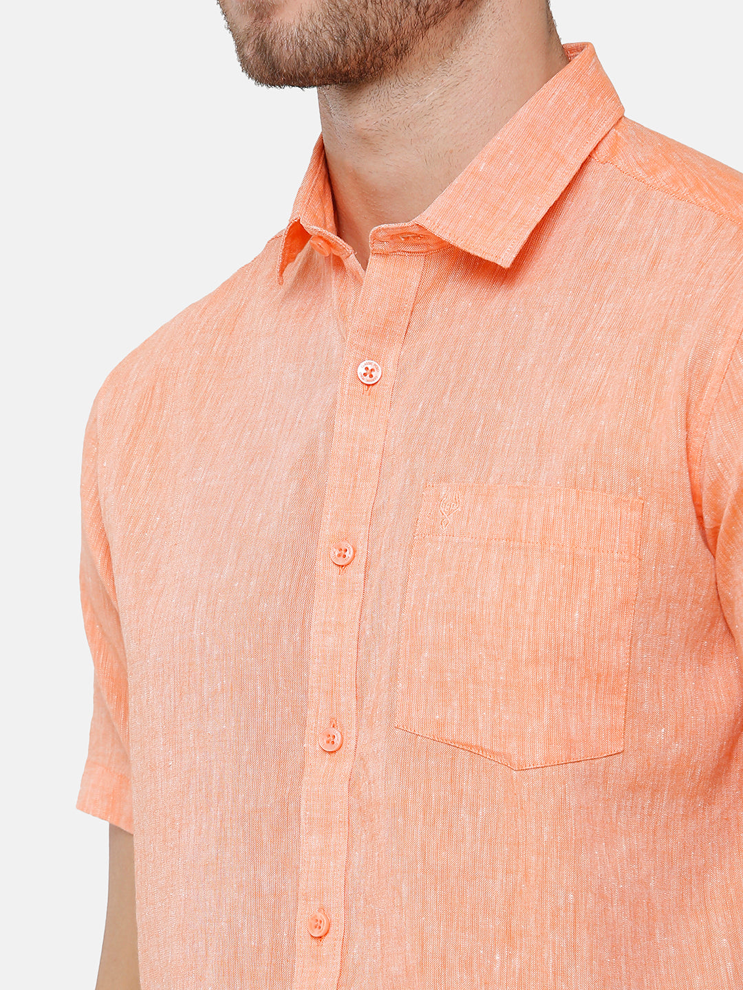 Classic Polo Mens Linen Cotton Solid Woven Shirt - Porsh-Orange HS