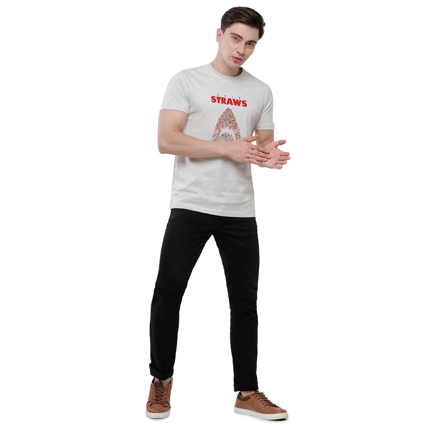 Classic Polo Mens Chest Print Half Sleeve Slim Fit T-Shirt (BALENO - 401 A SF C) T-shirt Classic Polo 