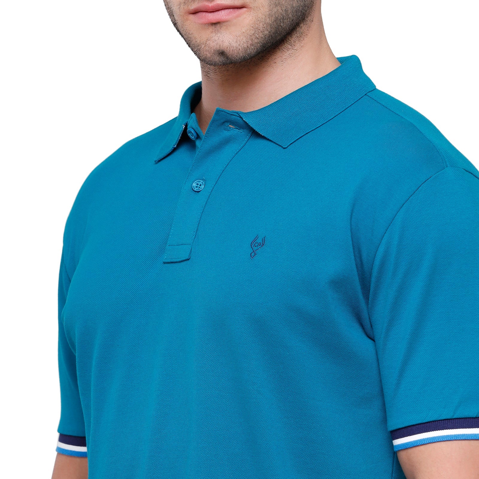 Classic polo Men's Ocean Blue Lycra Cotton Stretch Polo Slim Fit T-Shirt - Tarte Ocean Depth T-shirt Classic Polo 
