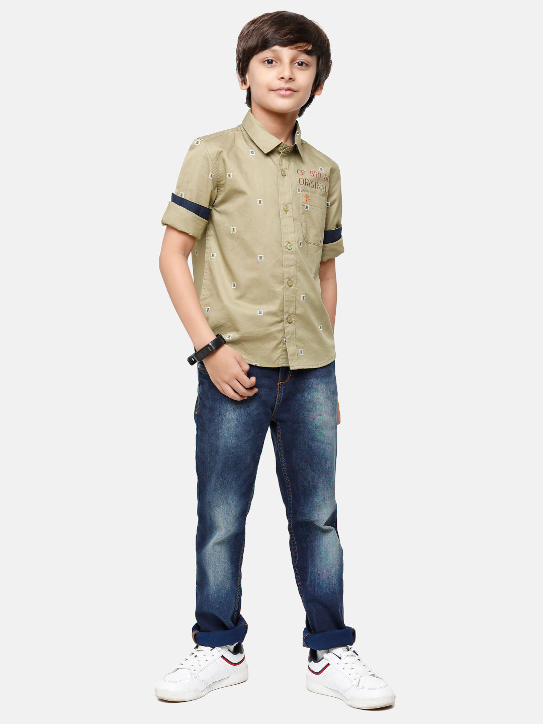 CP Boys Green Printed Full Sleeve Slim Fit Shirt Shirts Classic Polo 
