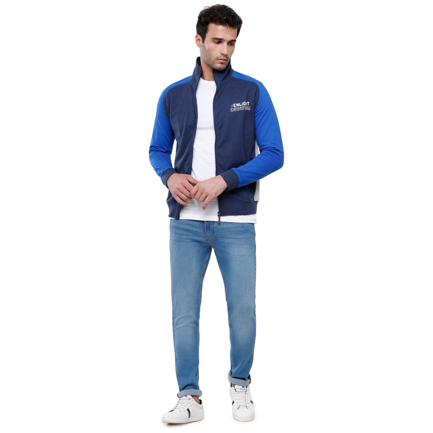 Classic Polo Men's Color Block Sporty Full Sleeve Royal Blue High neck Sweat Shirt - CPSS-323A Sweat Shirts Classic Polo 