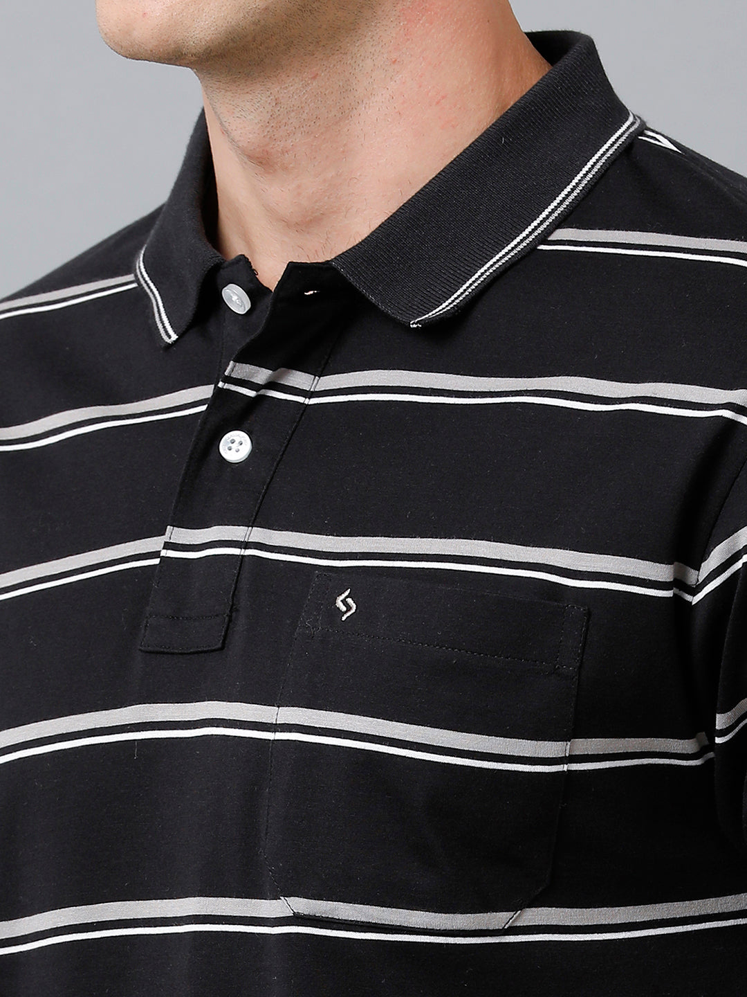 Classic Polo Men's Cotton Half Sleeve Striped Authentic Fit Polo Neck Black Color T-Shirt | Ap - 89 B