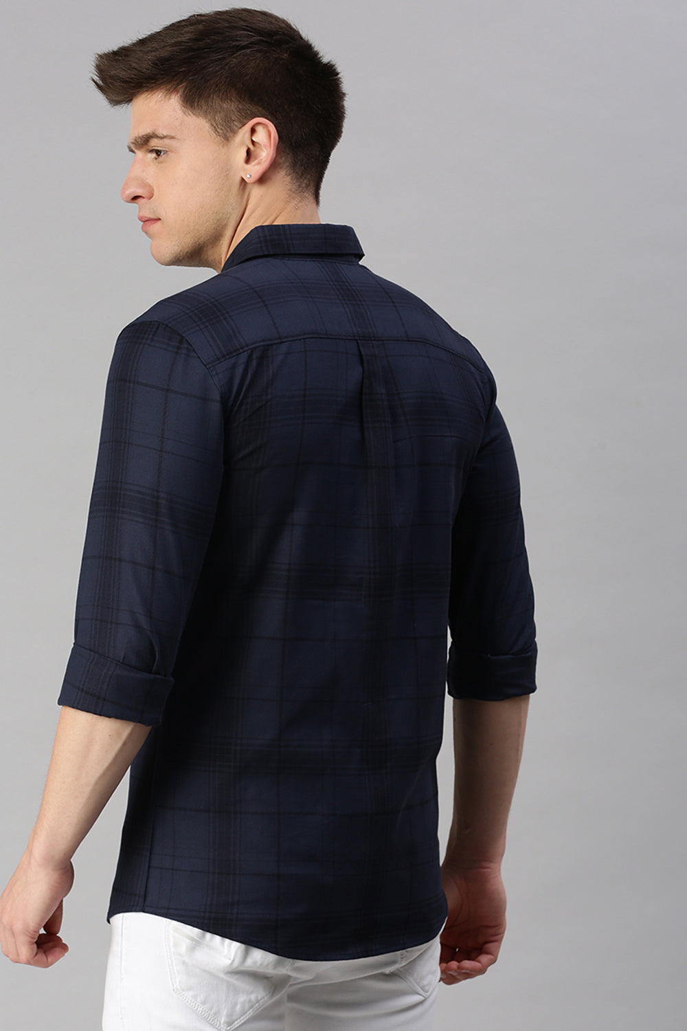 CP BRO Men's Cotton Full Sleeve Checked Slim Fit Collar Neck Navy Color Woven Shirt | Sbo1-44 B