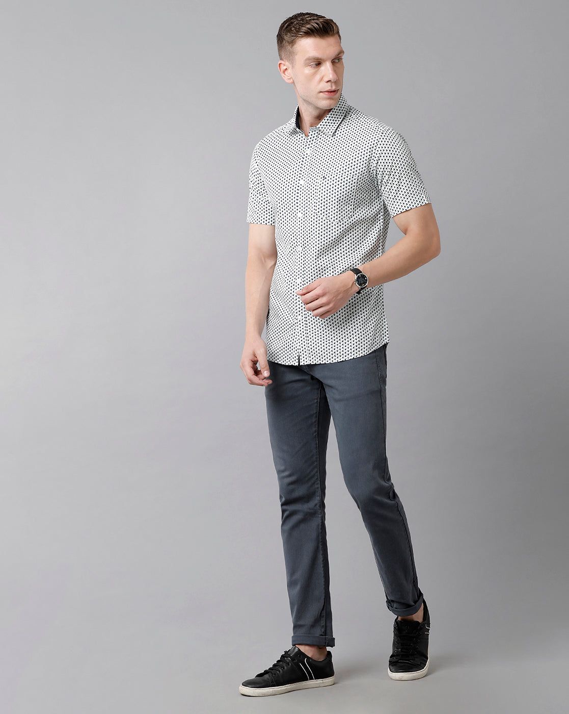 Classic Polo Men's Cotton Printed Half Sleeve Slim Fit Polo Neck Multicolor Woven Shirt | Sfd2- 18