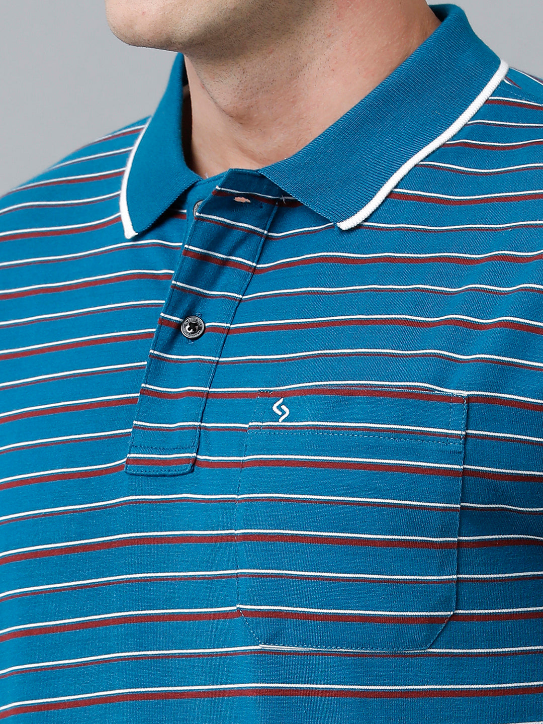 Classic Polo Men's Cotton Half Sleeve Striped Authentic Fit Polo Neck Royal Blue Color T-Shirt | Feeders - 218 B