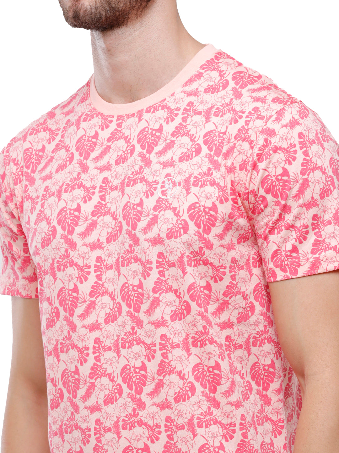 Swiss Club Mens Pink Printed Slim Fit Half Sleeve Round Neck T-Shirt (CUB - 55 A SF C) T-shirt Swiss Club 