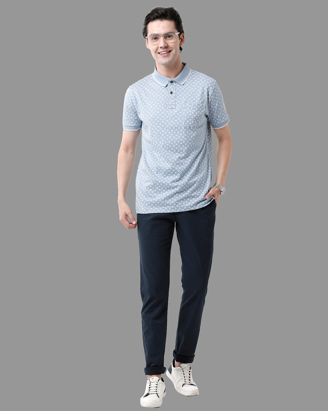 Classic Polo Mens Cotton Half Sleeve Printed Slim Fit Polo Neck Blue Color T-Shirt | Bello - 172 B