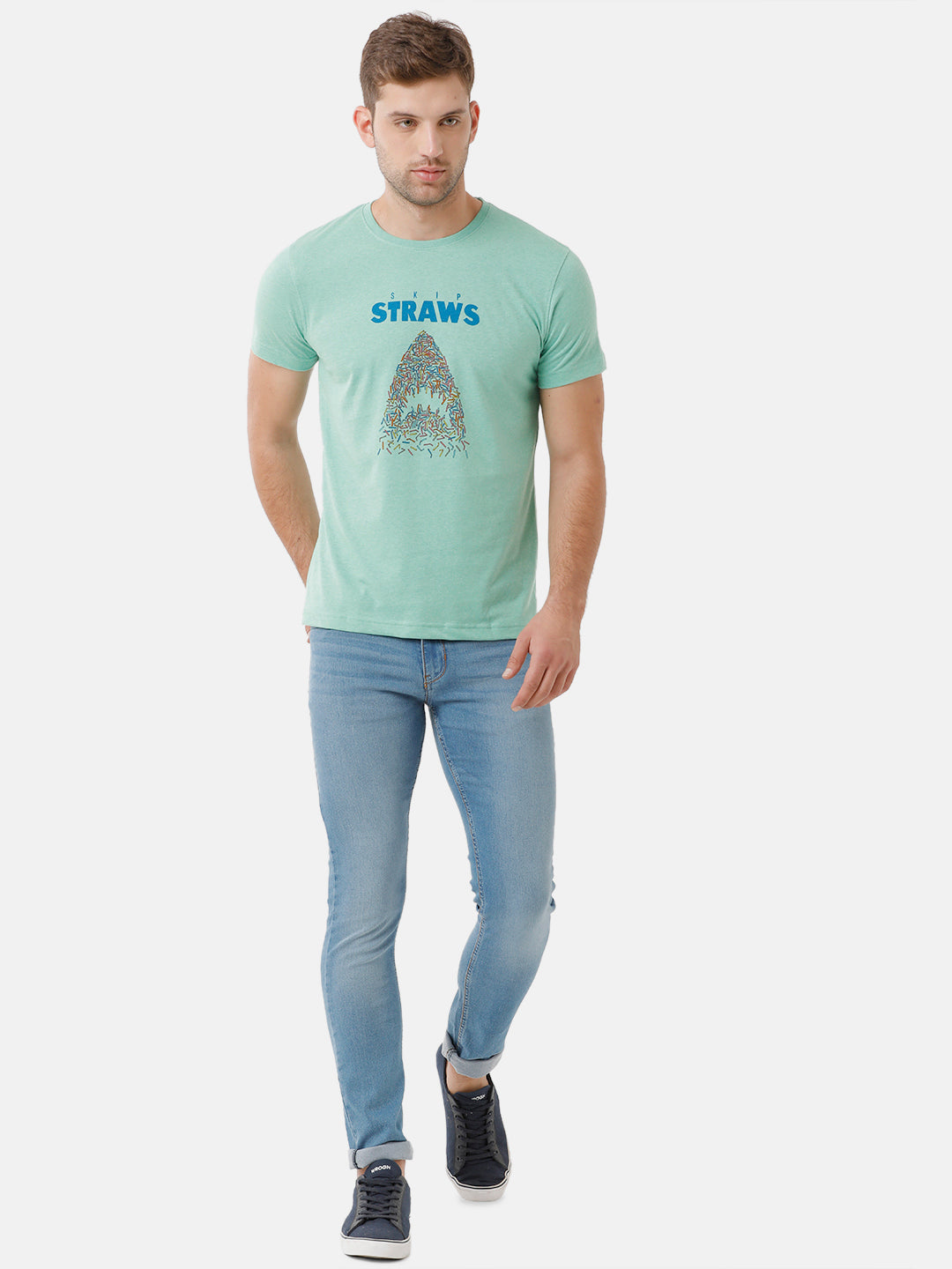Classic Polo Mens Cotton Half Sleeve Printed Slim Fit Round Neck Light Green Color T-Shirt | Baleno 401 B