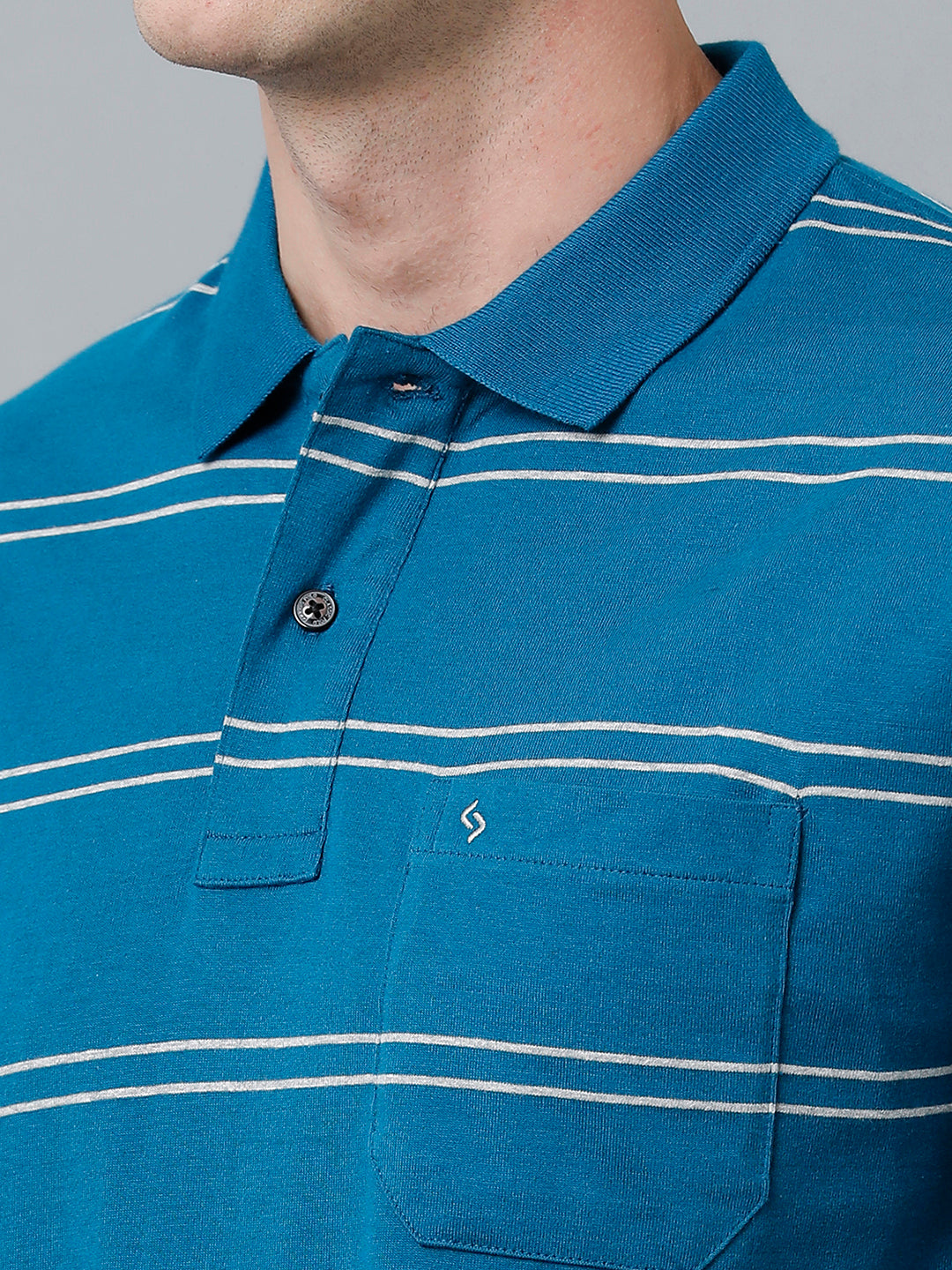 Classic Polo Men's Cotton Blend Half Sleeve Striped Authentic Fit Polo Neck Blue Color T-Shirt | Avon - 521 A