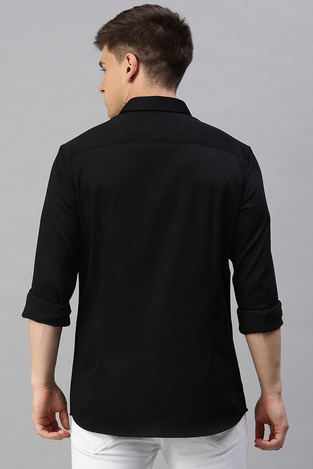 Classic Polo Men's Cotton Full Sleeve Solid Slim Fit Polo Neck Black Color Woven Shirt | So1-38 D