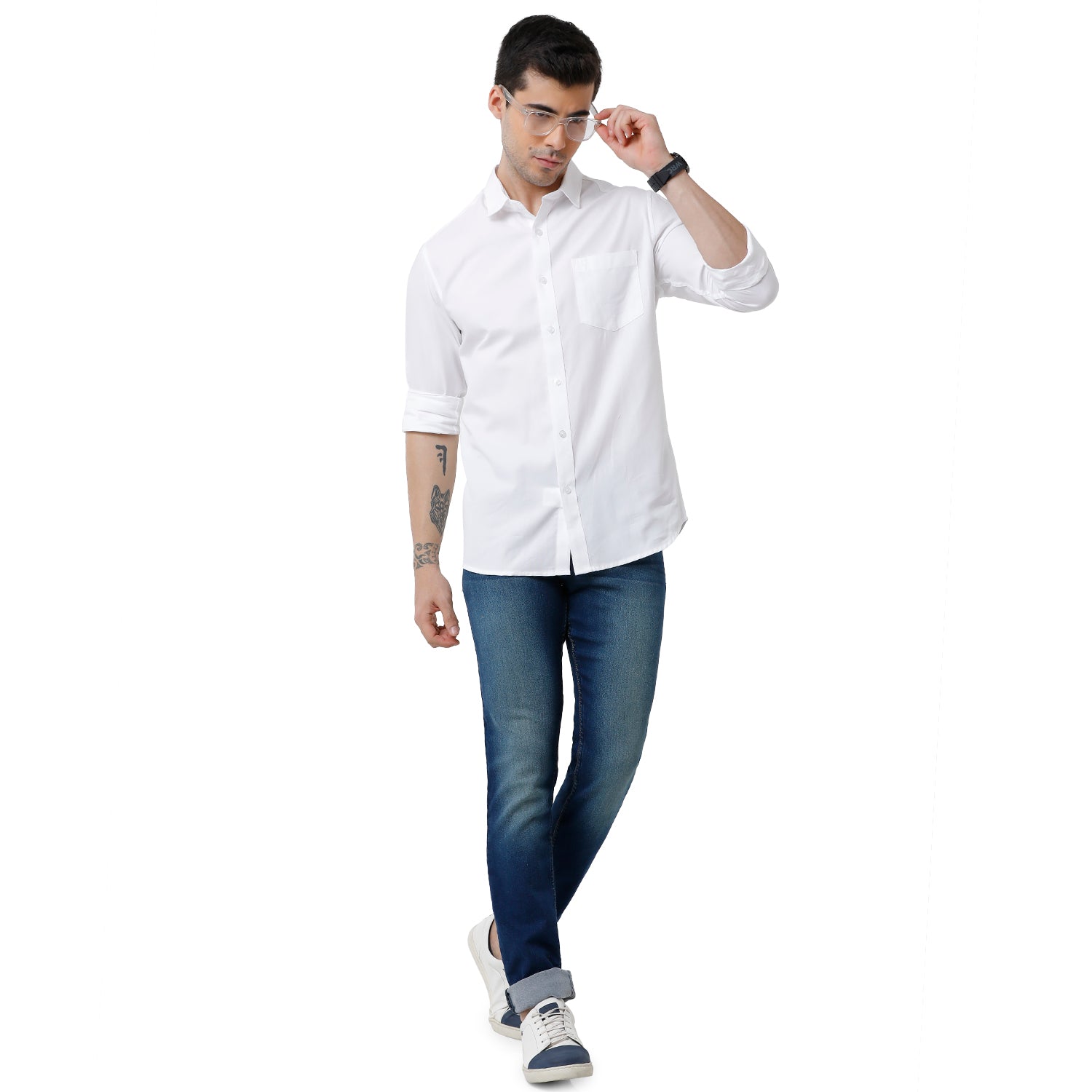 Classic Polo Mens 100% Cotton Solid Slim Fit Full Sleeve White Color Shirt - White-02 Shirts Classic Polo 