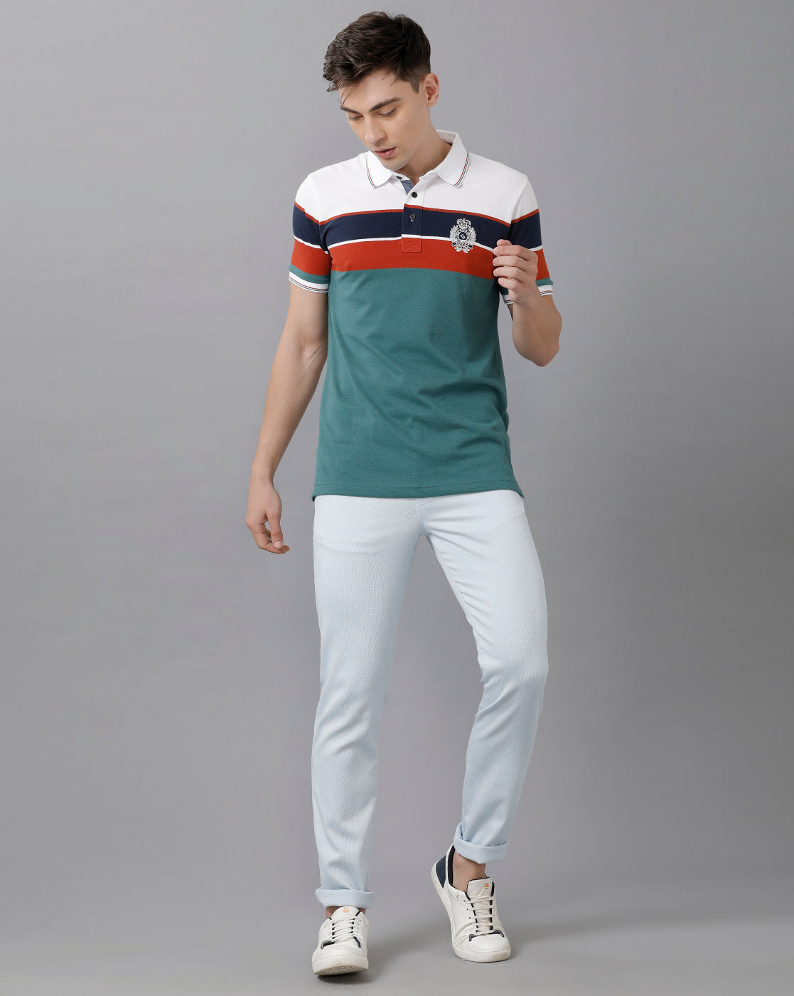 Classic Polo Mens Cotton Blend Striped Half Sleeve Slim Fit Polo Neck Multicolor T-Shirt | Vta 201 A