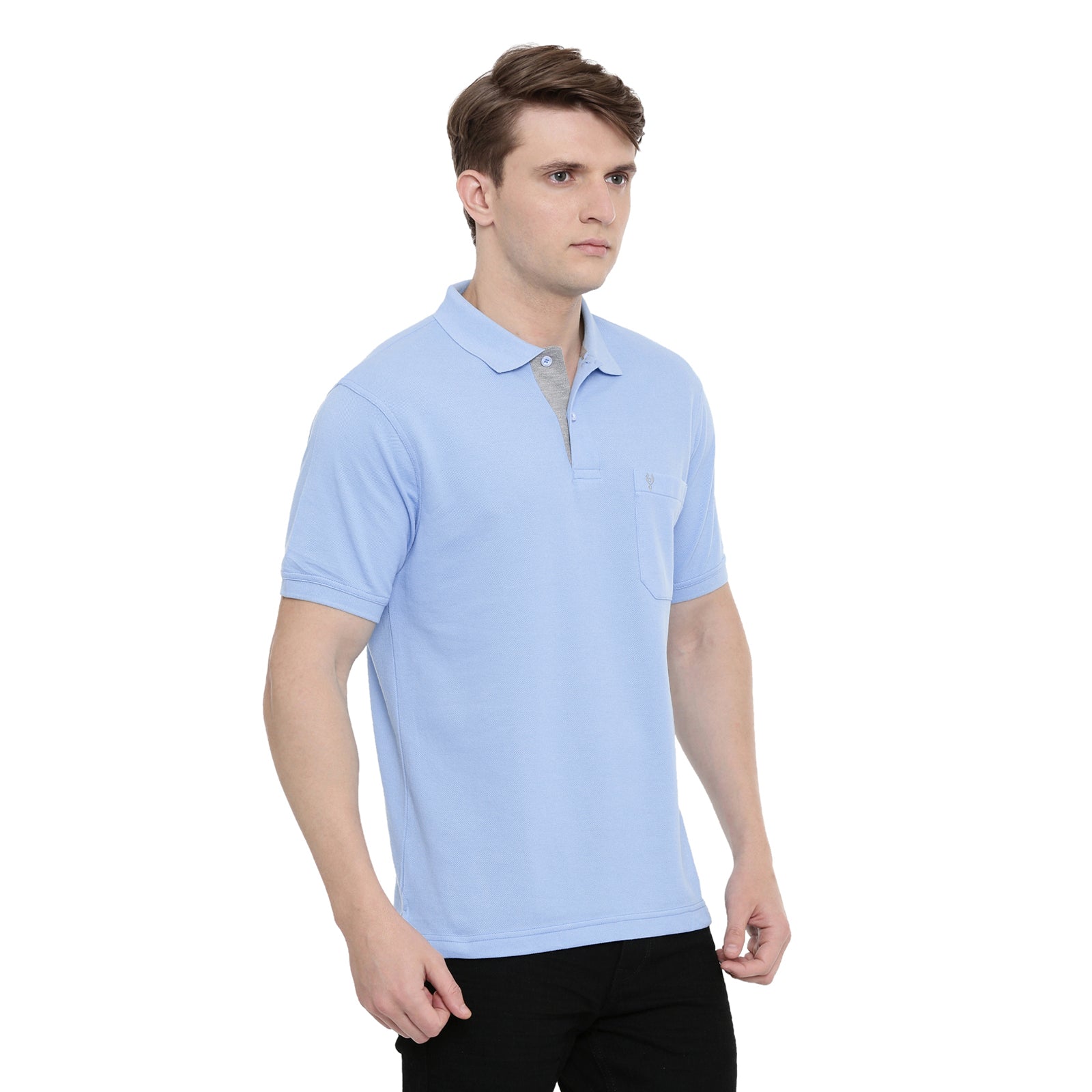Classic Polo Sky Blue Polo Neck Authentic Fit T Shirt Men - 4SSN 201 T-shirt Classic Polo 