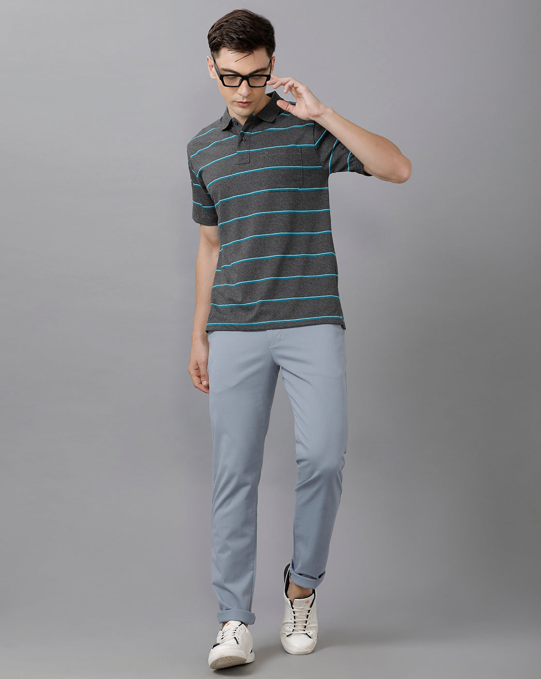 Classic Polo Mens Cotton Blend Striped Half Sleeve Authentic Fit Polo Neck Dark Grey Color T-Shirt | Avon 494 B