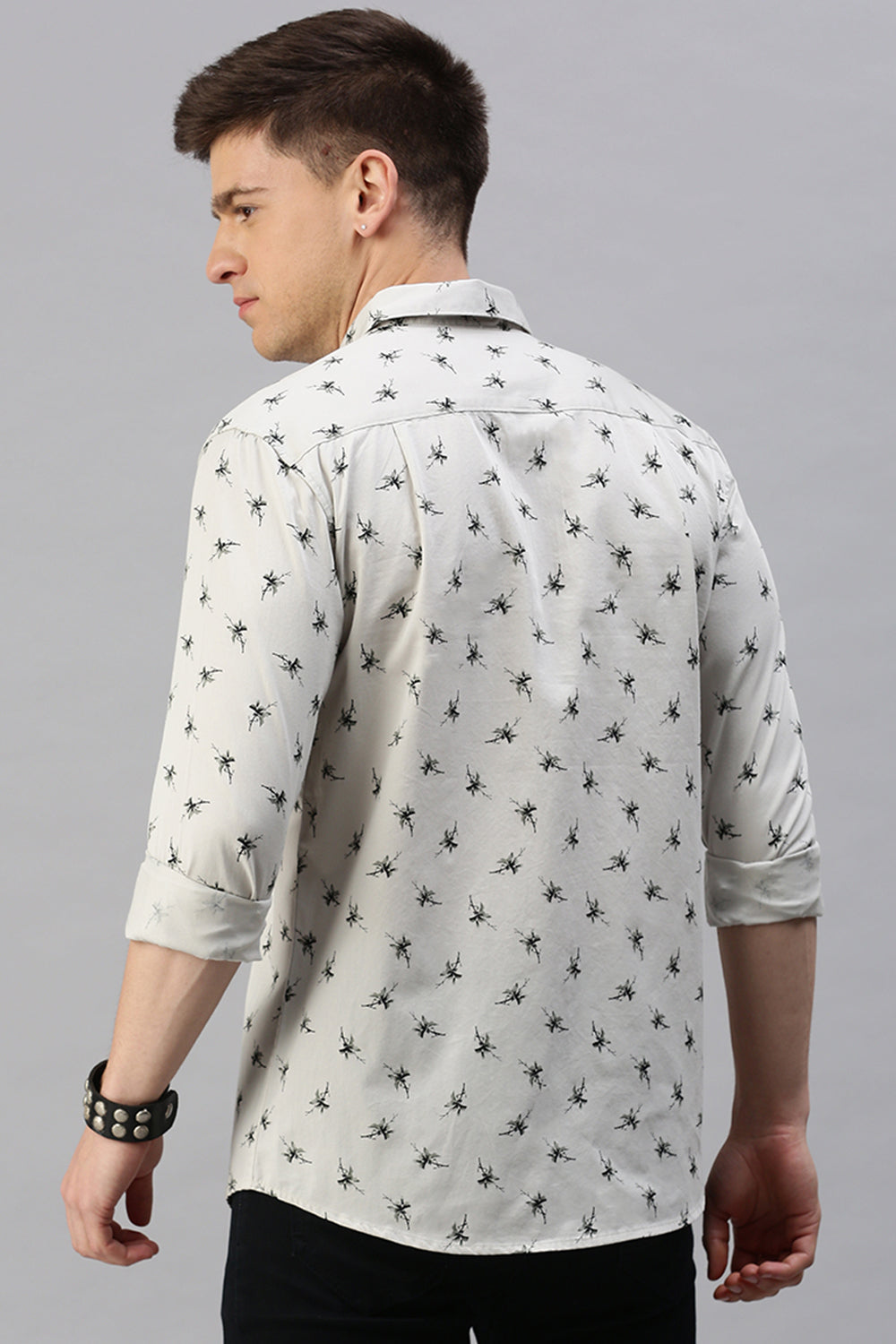 Classic Polo Men's Cotton Full Sleeve Printed Slim Fit Polo Neck Black Color Woven Shirt | So1-13 C