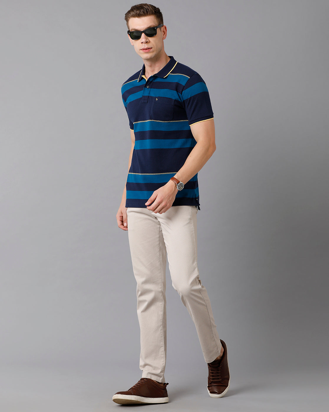 Classic Polo Men's Cotton Blend Striped Slim Fit Multicolor T-Shirt | Adore - 178 A