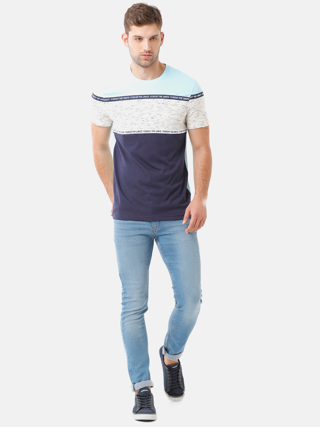 CP BRO Men's Cotton Half Sleeve Color Block Slim Fit Round Neck Multicolor T-Shirt | Brcn 469 B
