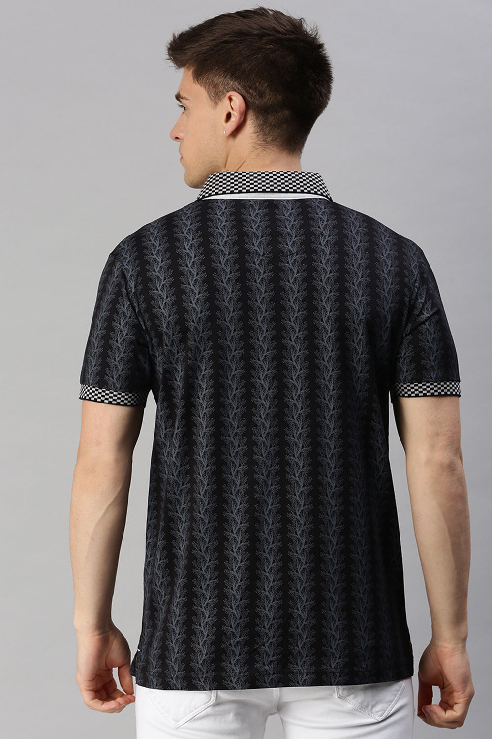 Classic Polo Men's Cotton Half Sleeve Printed Slim Fit Polo Neck Black Color T-Shirt | Scant - 16 B