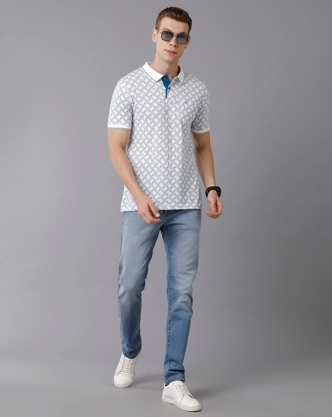 Classic Polo Men's Cotton Printed Slim Fit White T-Shirt | Bello - 177 B