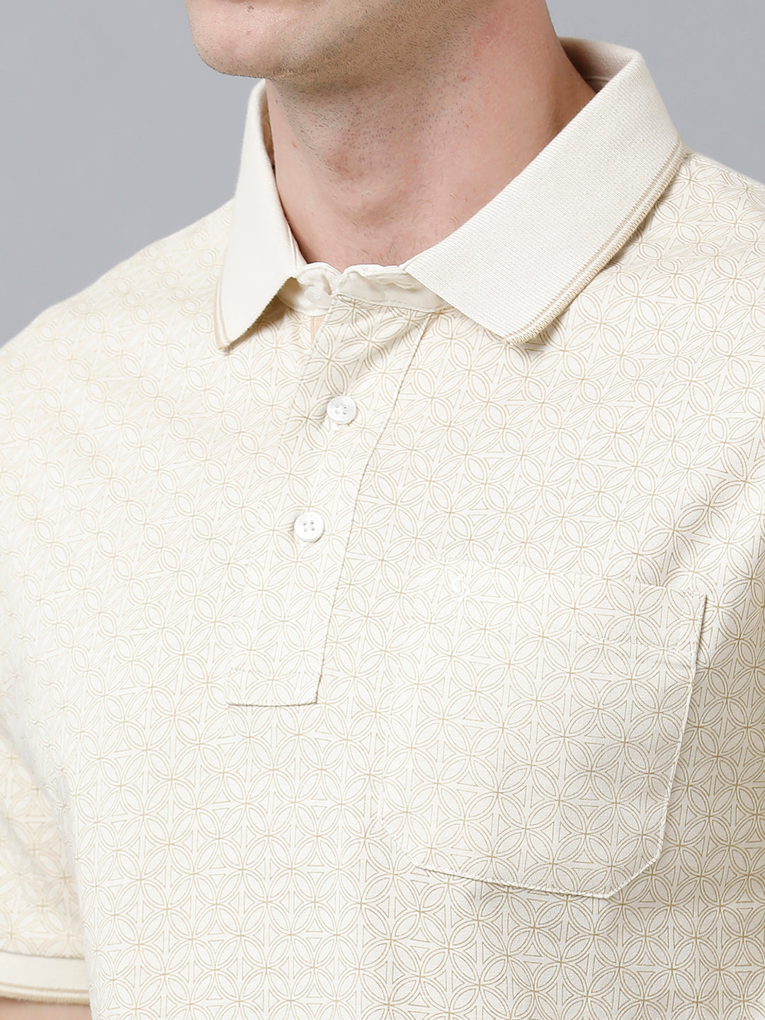 Classic Polo Men's Cotton Half Sleeve Printed Authentic Fit Polo Neck Cream Color T-Shirt | Carve Polo - 02 B