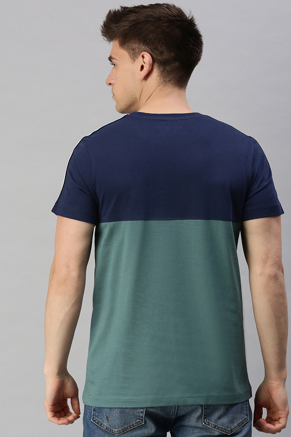 CP BRO Men's Cotton Half Sleeve Color Block Slim Fit Crew Neck Olive Color T-Shirt | Brcn - 520 B