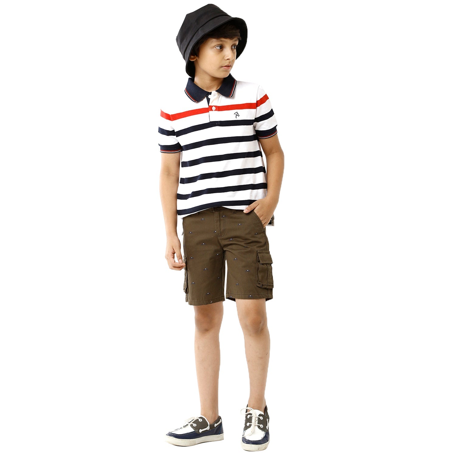 CP BRO BOYS Printed Slim Fit Olive Green Color Cotton Shorts BBSHRT