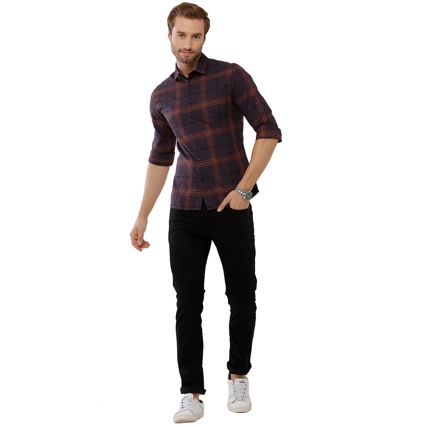 Classic Polo Bro Mens 100% Cotton Checked Full Sleeve Slim Fit Polo Neck Blue Color Woven Shirt (SBN1-58 B-FS-CHK-BSL) Classic Polo 