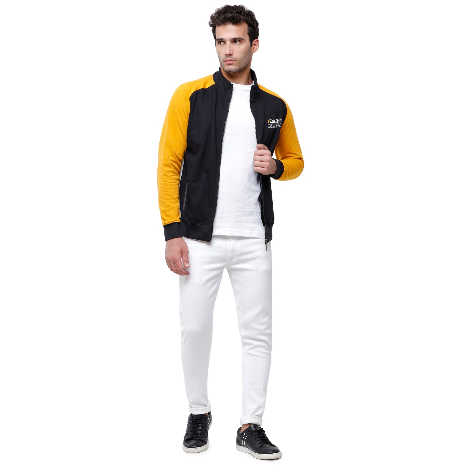 Classic Polo Men's Color Block Full Sleeve Black & Yellow High Neck Sweat Shirt - CPSS - 325B Sweat Shirts Classic Polo 