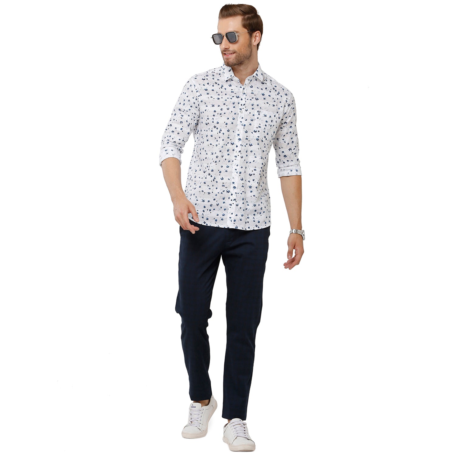 Classic Polo Mens 100% Cotton Checked Moderate Fit Navy Color Trousers - TN1-05 B-NAV classic polo trousers Classic Polo 