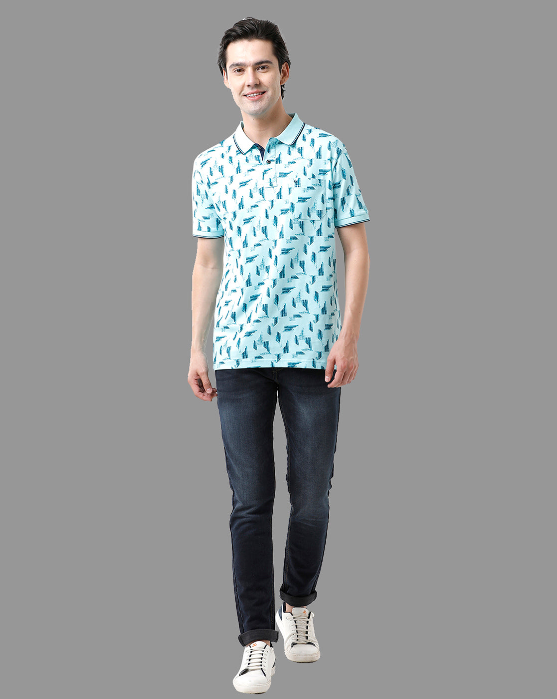 Classic Polo Mens Cotton Half Sleeve Printed Slim Fit Polo Neck Sky Blue Color T-Shirt | Bello - 183 B