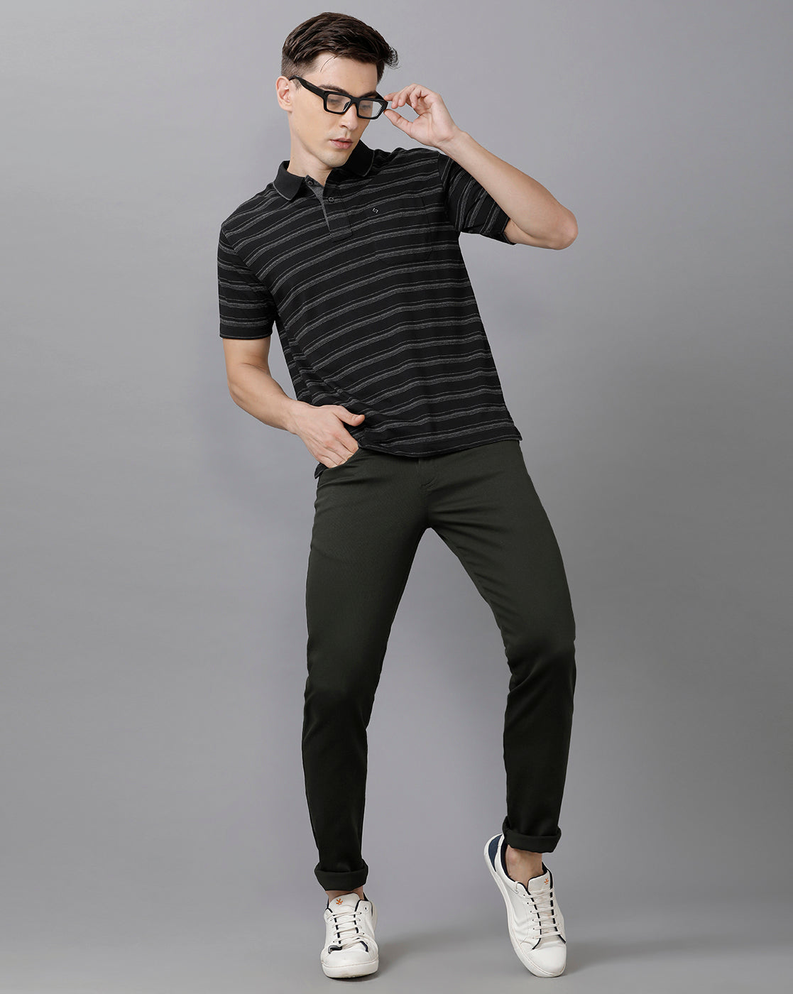 Classic Polo Mens Cotton Striped Half Sleeve Authentic Fit Polo Neck Black Color T-Shirt | Feeders 209 B