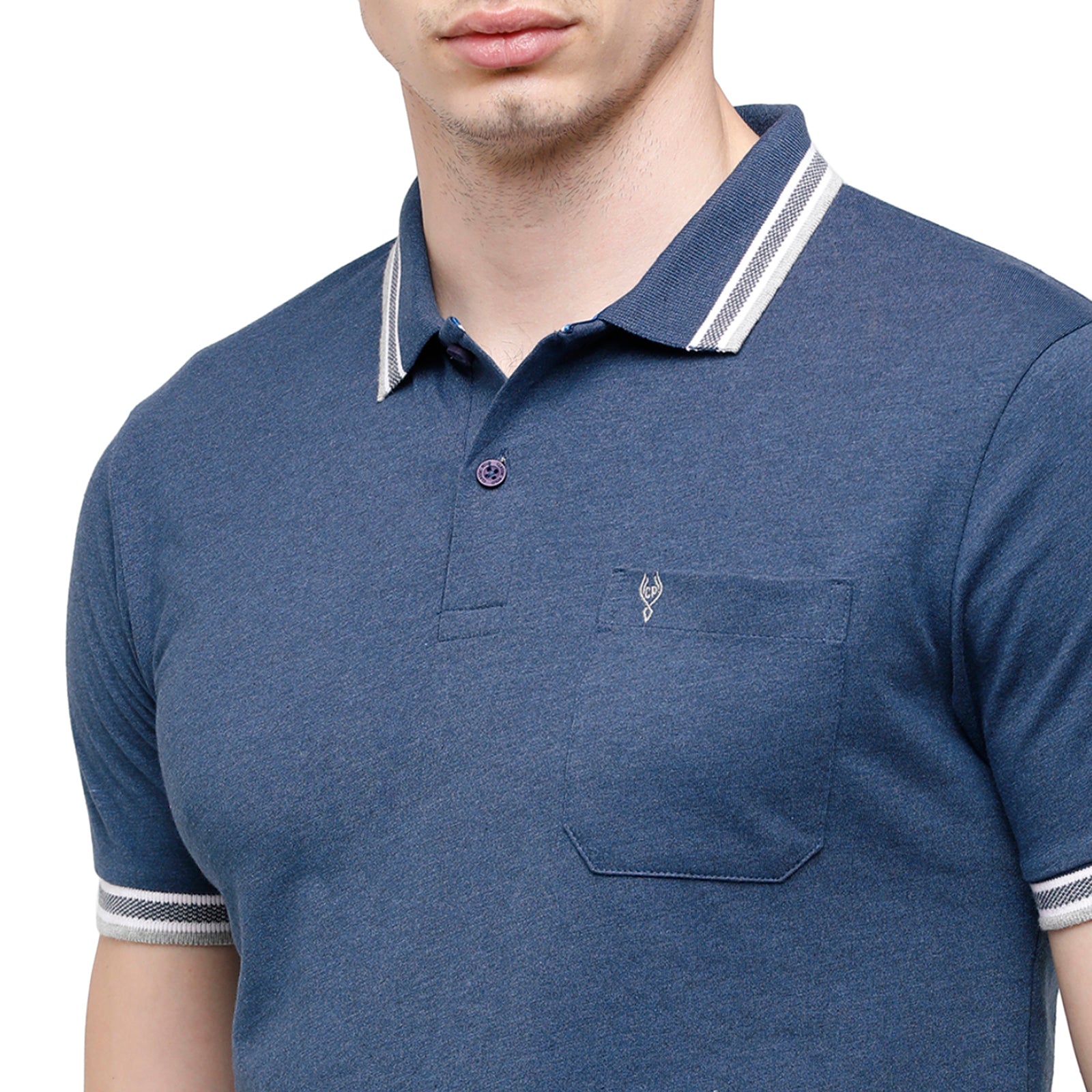 Classic Polo Men's Indigo Blue Sporty Polo Half Sleeve Slim Fit T-Shirt | Pristo - Denim Mel