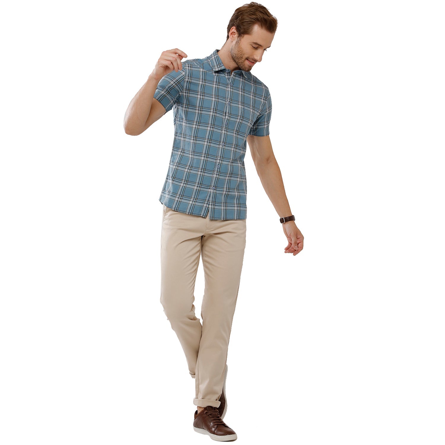 Classic Polo Bro Mens 100% Cotton Checked Half Sleeve Slim Fit Polo Neck Multicolor Woven Shirt (SBN1-55 A-HS-CHK-BSL) Classic Polo 